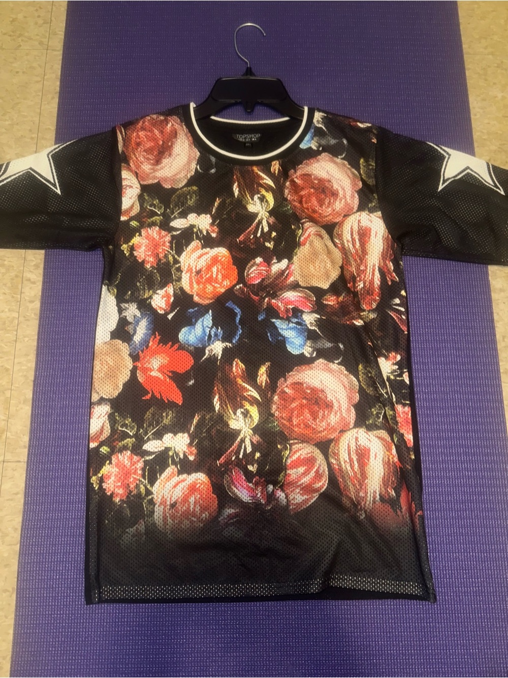 TOPSHOP FLORAL MESH T-SHIRT